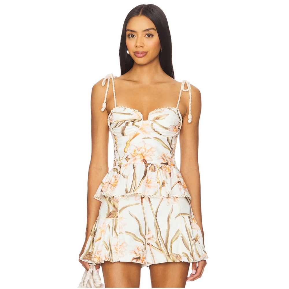 NWT PatBO x Revolve Botanic Retro Peplum Top in Off White